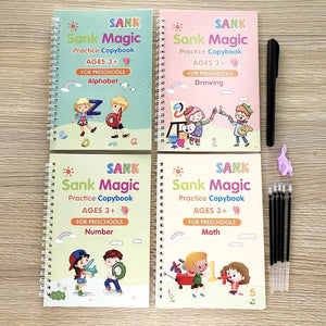 Magic Practice Copybook 4Books+Magic Pen &10 INK Refill Book for Montessori Children