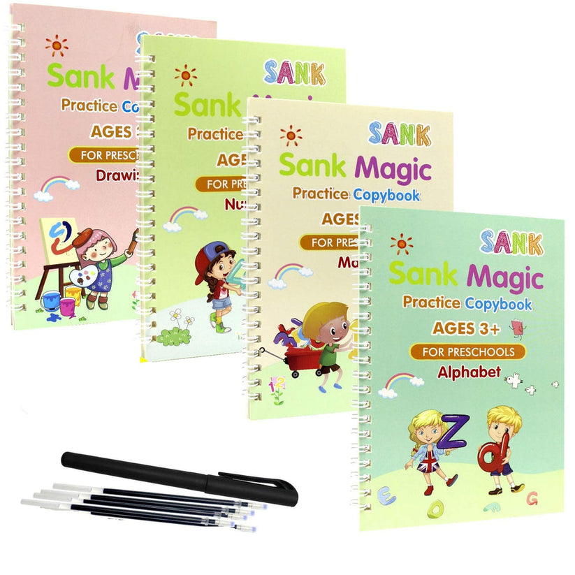 Magic Practice Copybook(4 BOOKS+8 INK REFILL) , Magic Book For Montess